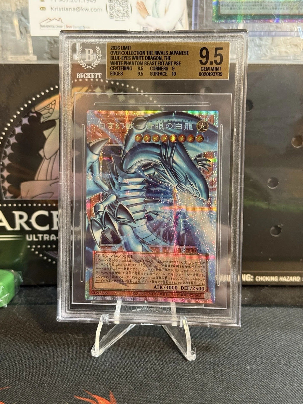 Blue-Eyes White Dragon, the White Phantom Beast Overframe PSR LOCR-JP001 BGS 9.5